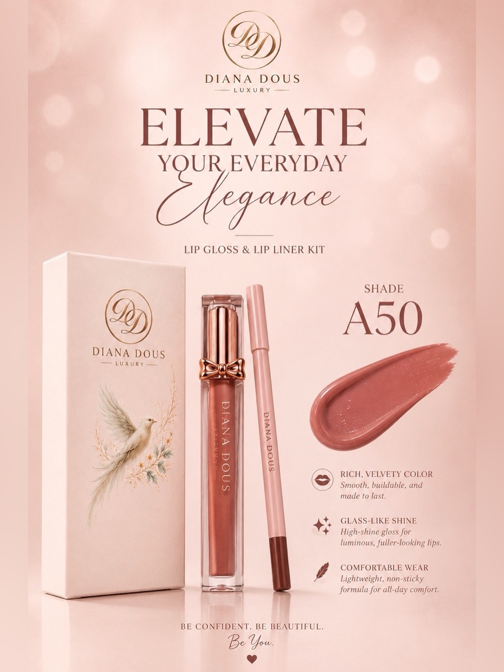Lip Gloss & Liner Kit — A50 Pink